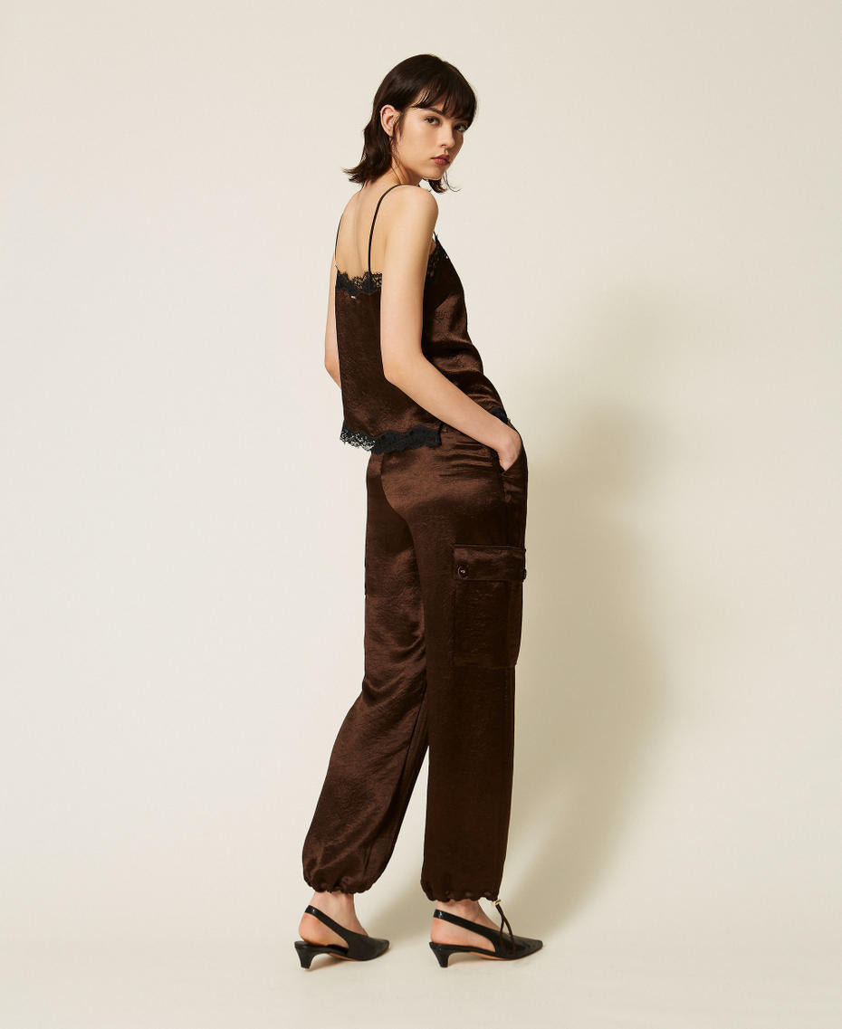 Twinset 262TP2101 - Pantaloni cargo in raso froissé