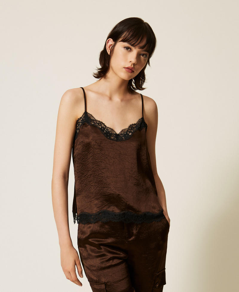 Twinset 262TP2112 - Top in raso froissé e pizzo