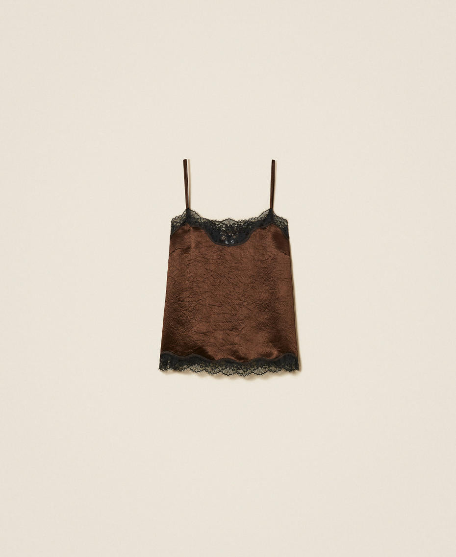 Twinset 262TP2112 - Top in raso froissé e pizzo