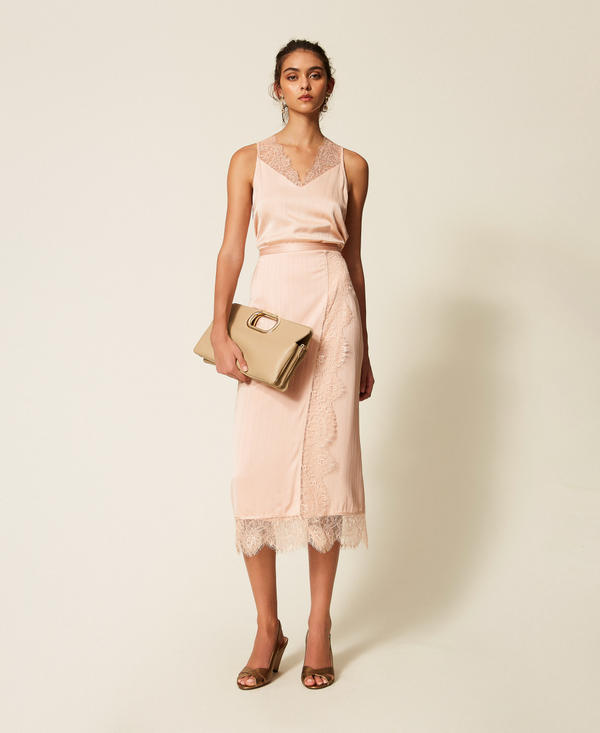 Twinset 262TP2123 - Gonna longuette in raso e pizzo
