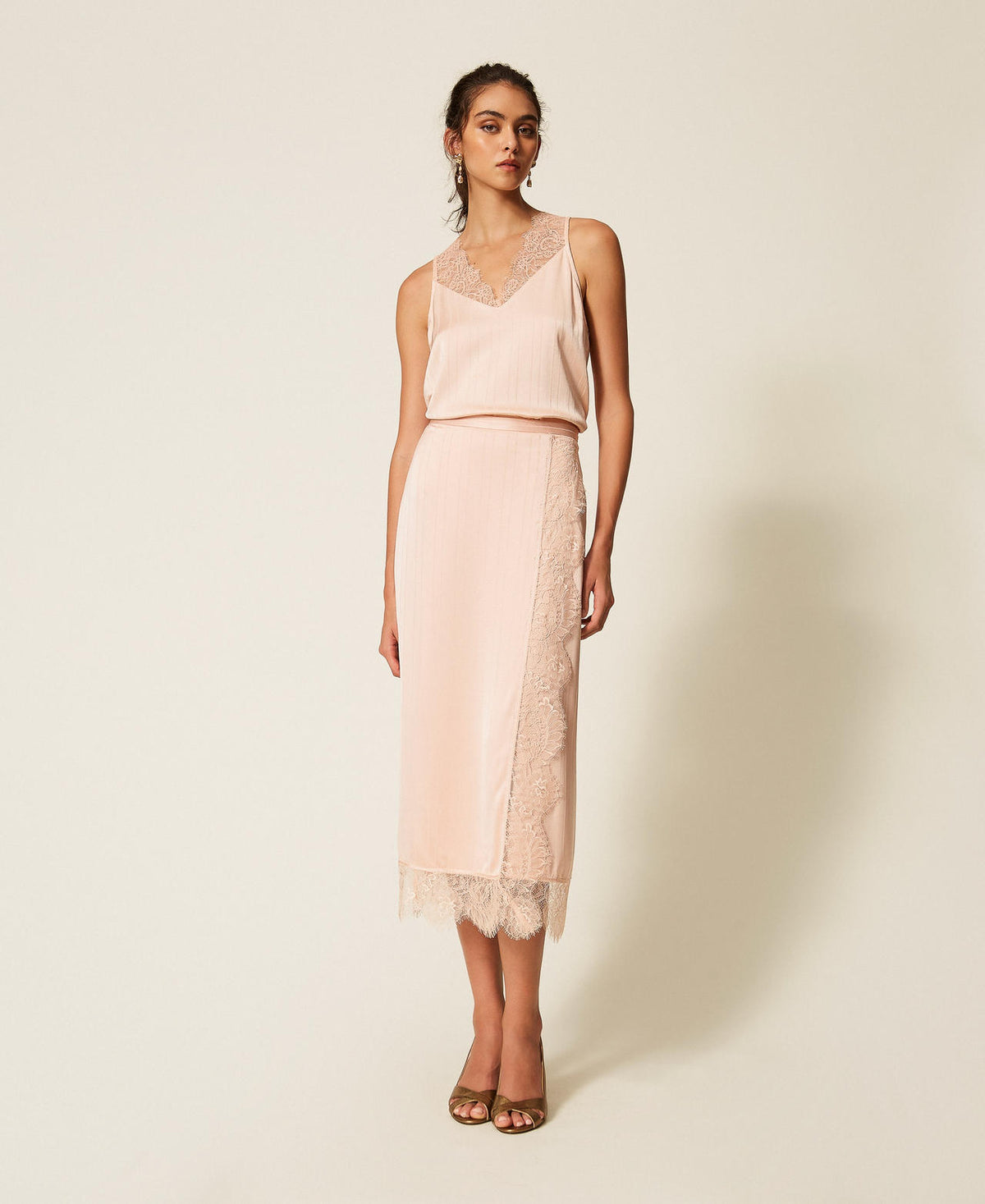 Twinset 262TP2123 - Gonna longuette in raso e pizzo
