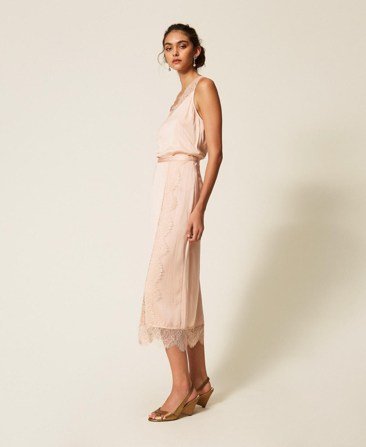 Twinset 262TP2123 - Gonna longuette in raso e pizzo