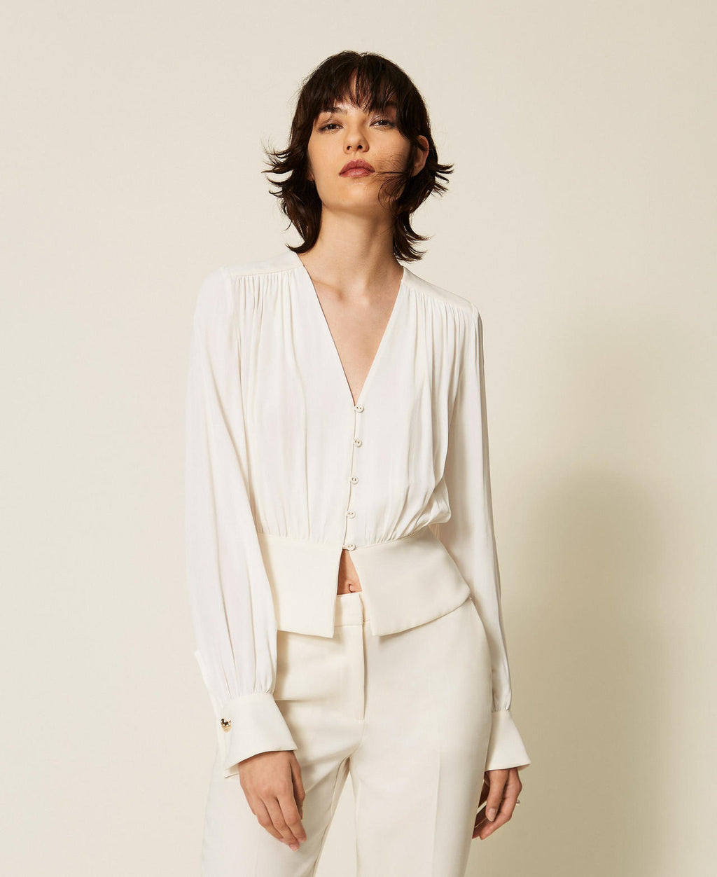 Twinset 262TP2434 - Camicia in crêpe de Chine con arricciature