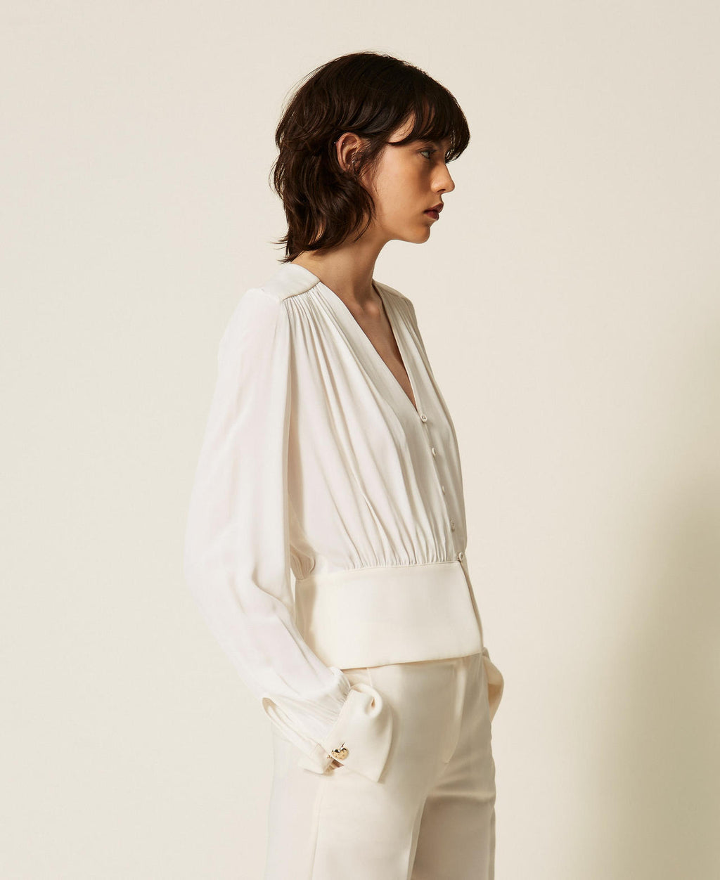 Twinset 262TP2434 - Camicia in crêpe de Chine con arricciature