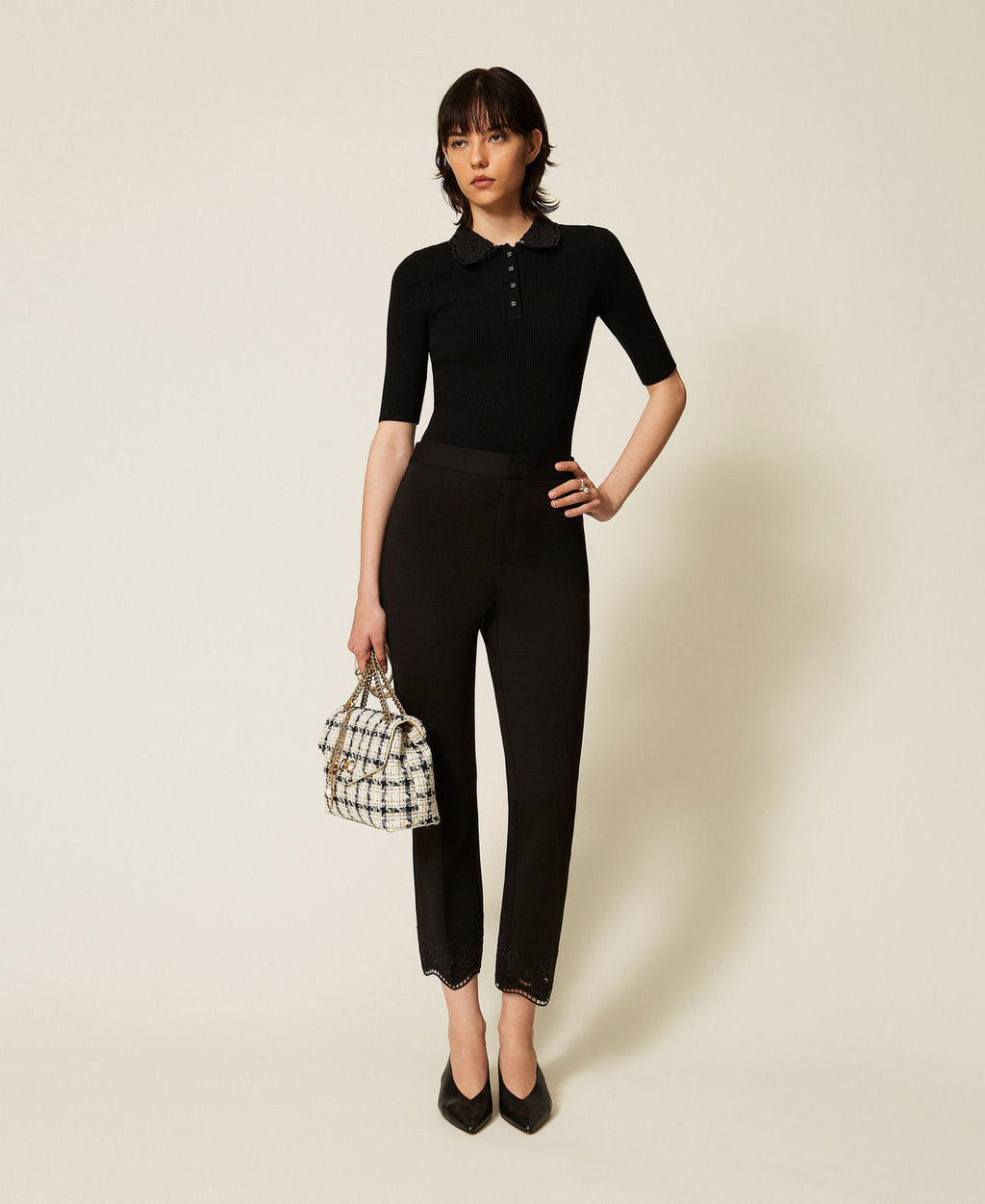 Twinset 262TP2673 - Pantaloni dritti con ricamo sangallo