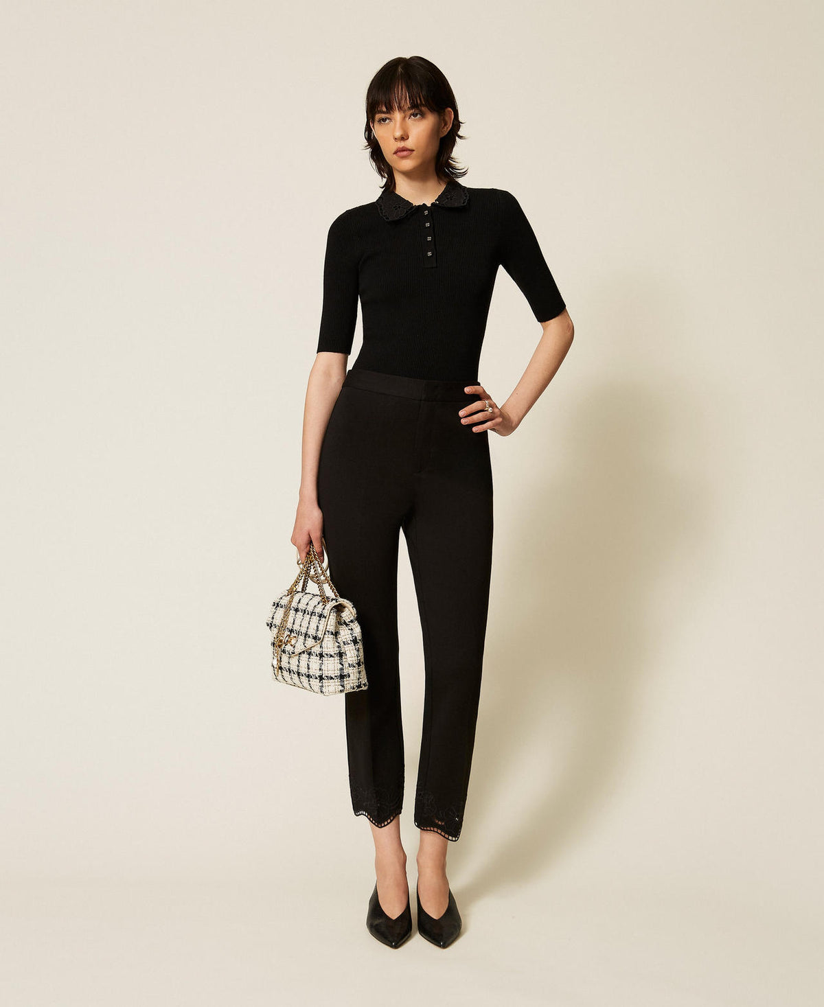 Twinset 262TP2673 - Pantaloni dritti con ricamo sangallo