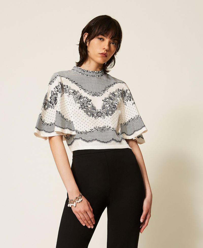 Twinset 262TP267A - Blusa in raso jacquard a fiori e pois