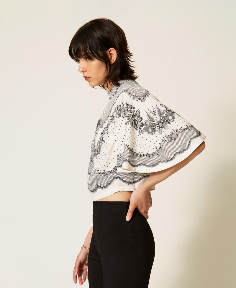 Twinset 262TP267A - Blusa in raso jacquard a fiori e pois