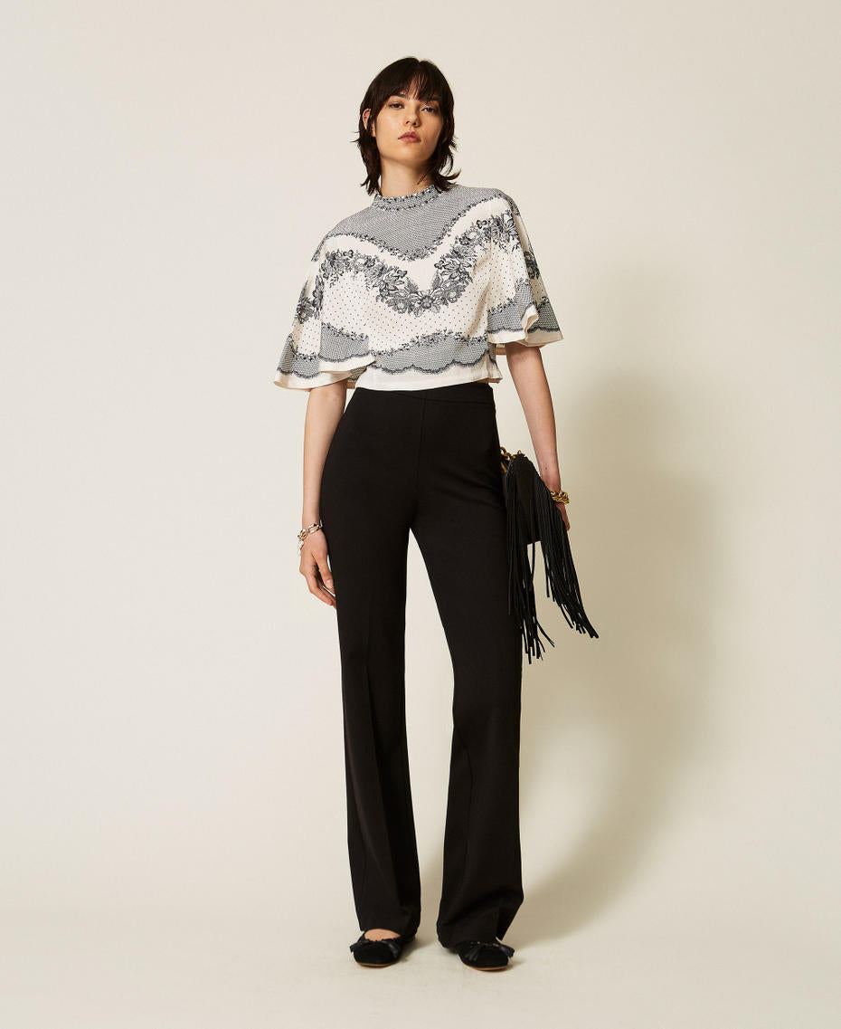 Twinset 262TP267A - Blusa in raso jacquard a fiori e pois