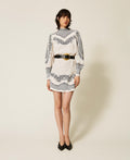 Twinset 262TP267C - Abito corto in raso jacquard a fiori e pois