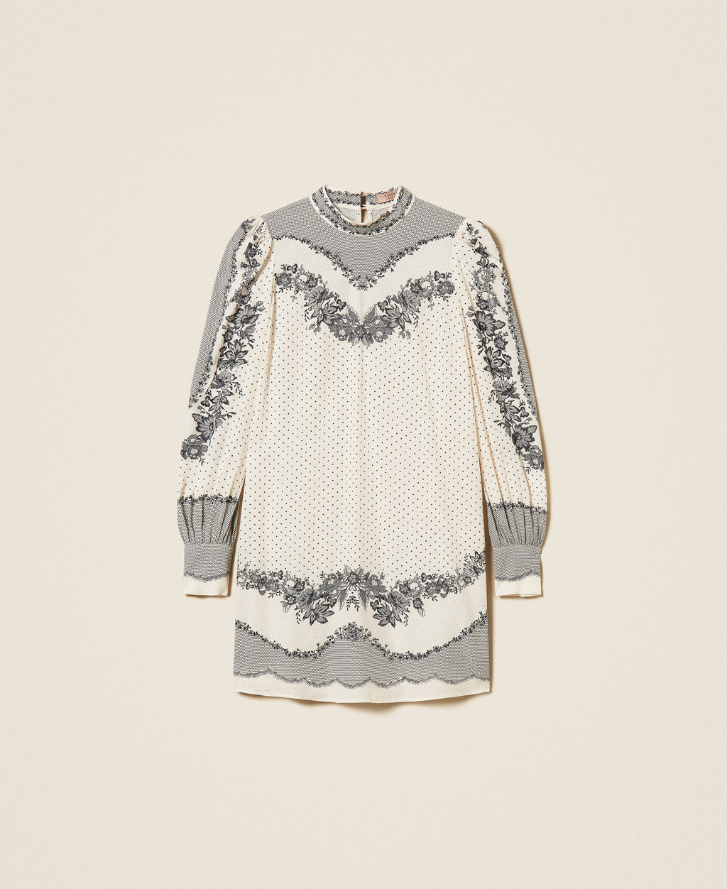 Twinset 262TP267C - Abito corto in raso jacquard a fiori e pois