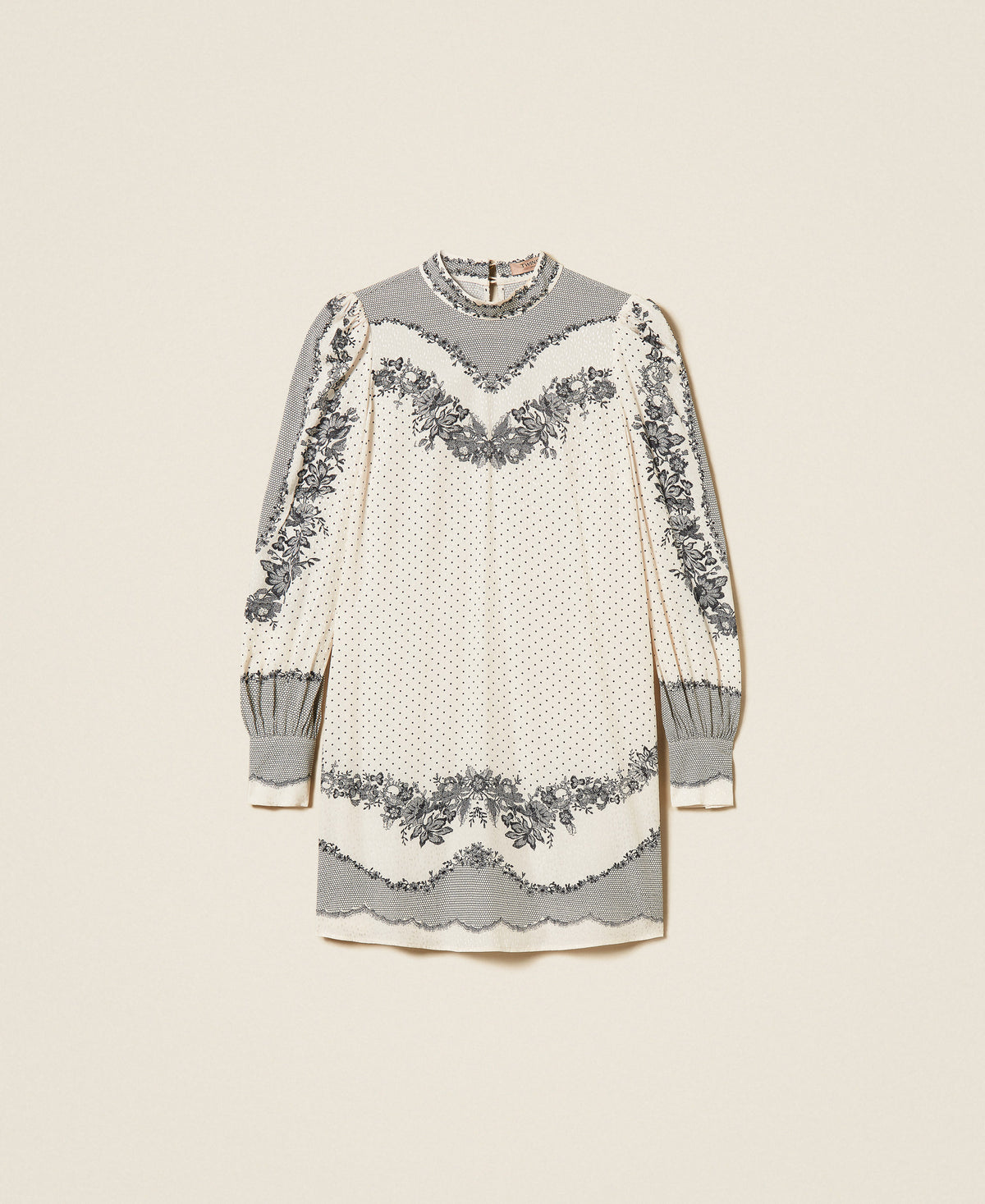 Twinset 262TP267C - Abito corto in raso jacquard a fiori e pois
