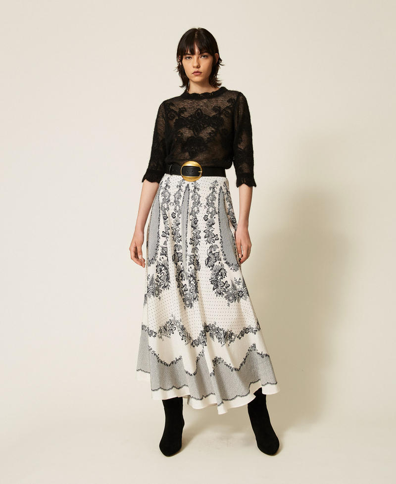 Twinset 262TP267E - Gonna lunga in raso jacquard a fiori e pois