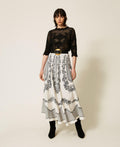 Twinset 262TP267E - Gonna lunga in raso jacquard a fiori e pois