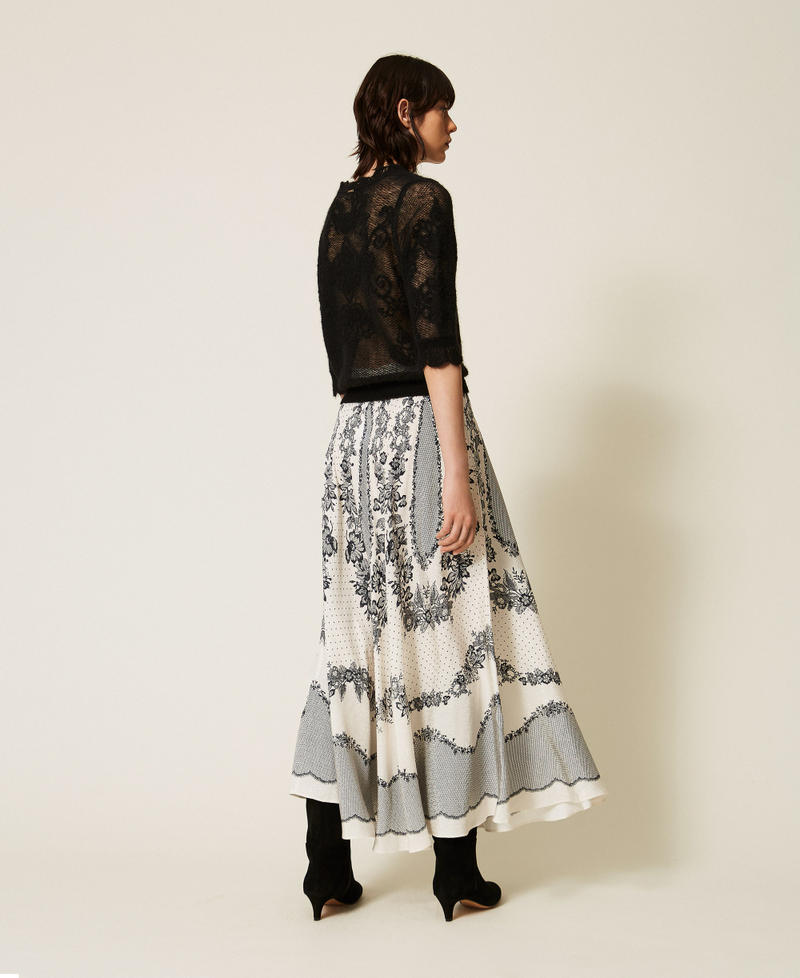 Twinset 262TP267E - Gonna lunga in raso jacquard a fiori e pois