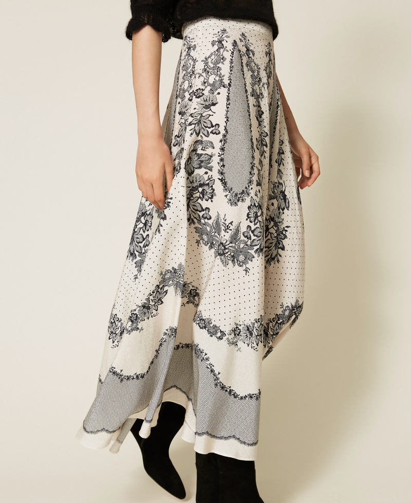 Twinset 262TP267E - Gonna lunga in raso jacquard a fiori e pois