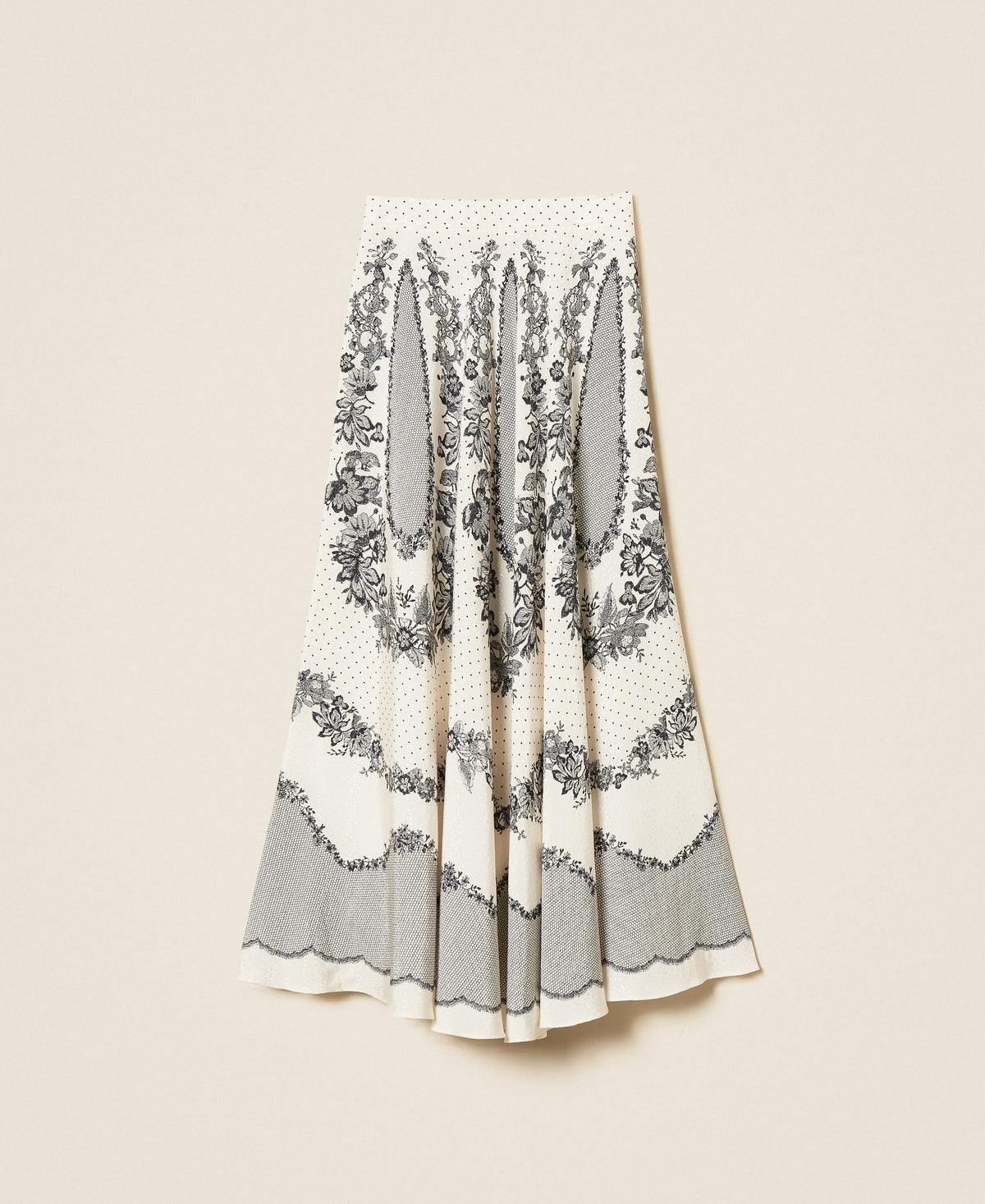 Twinset 262TP267E - Gonna lunga in raso jacquard a fiori e pois