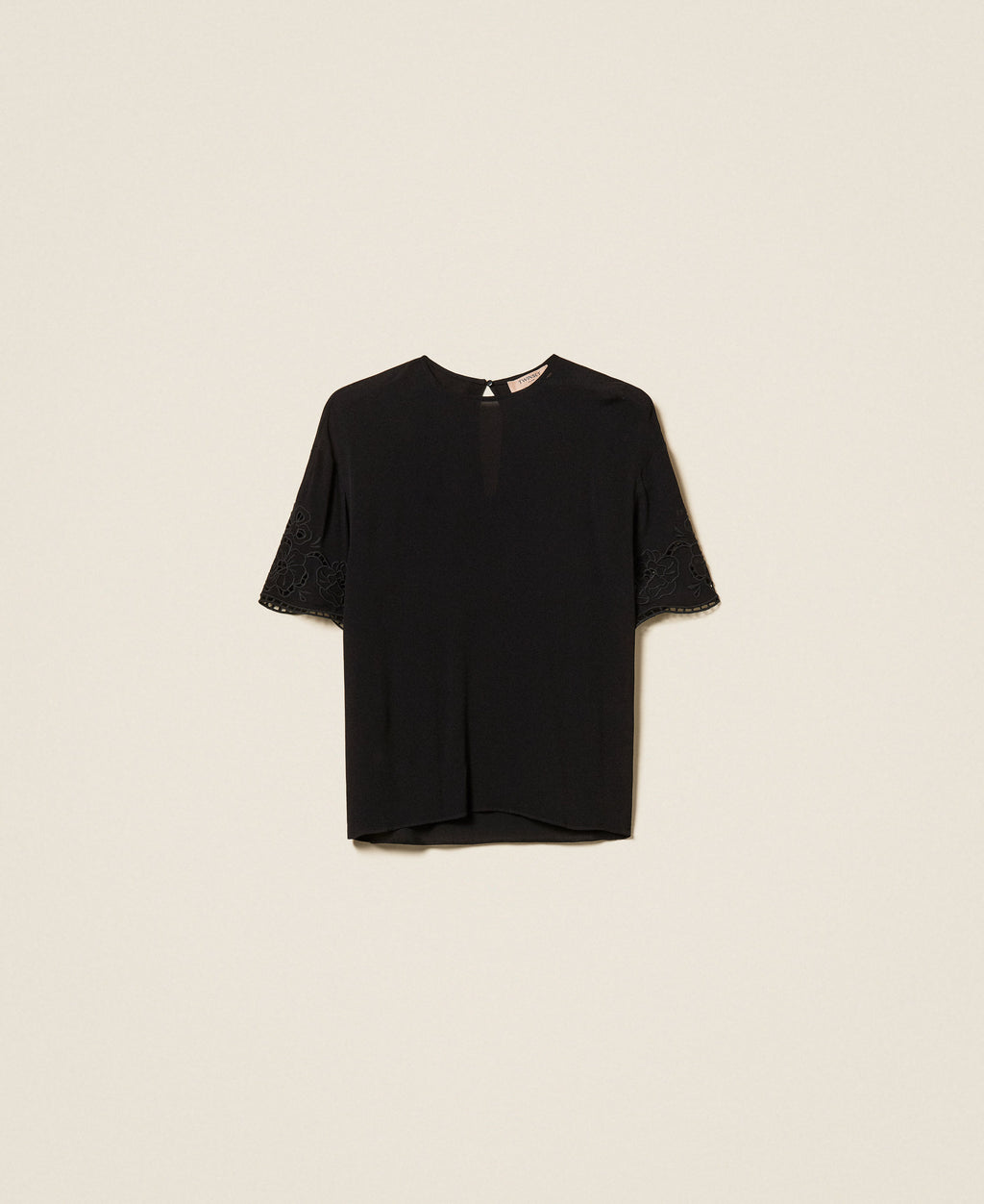 Twinset 262TP2720 - Blusa in crêpe de Chine con ricamo smerlato