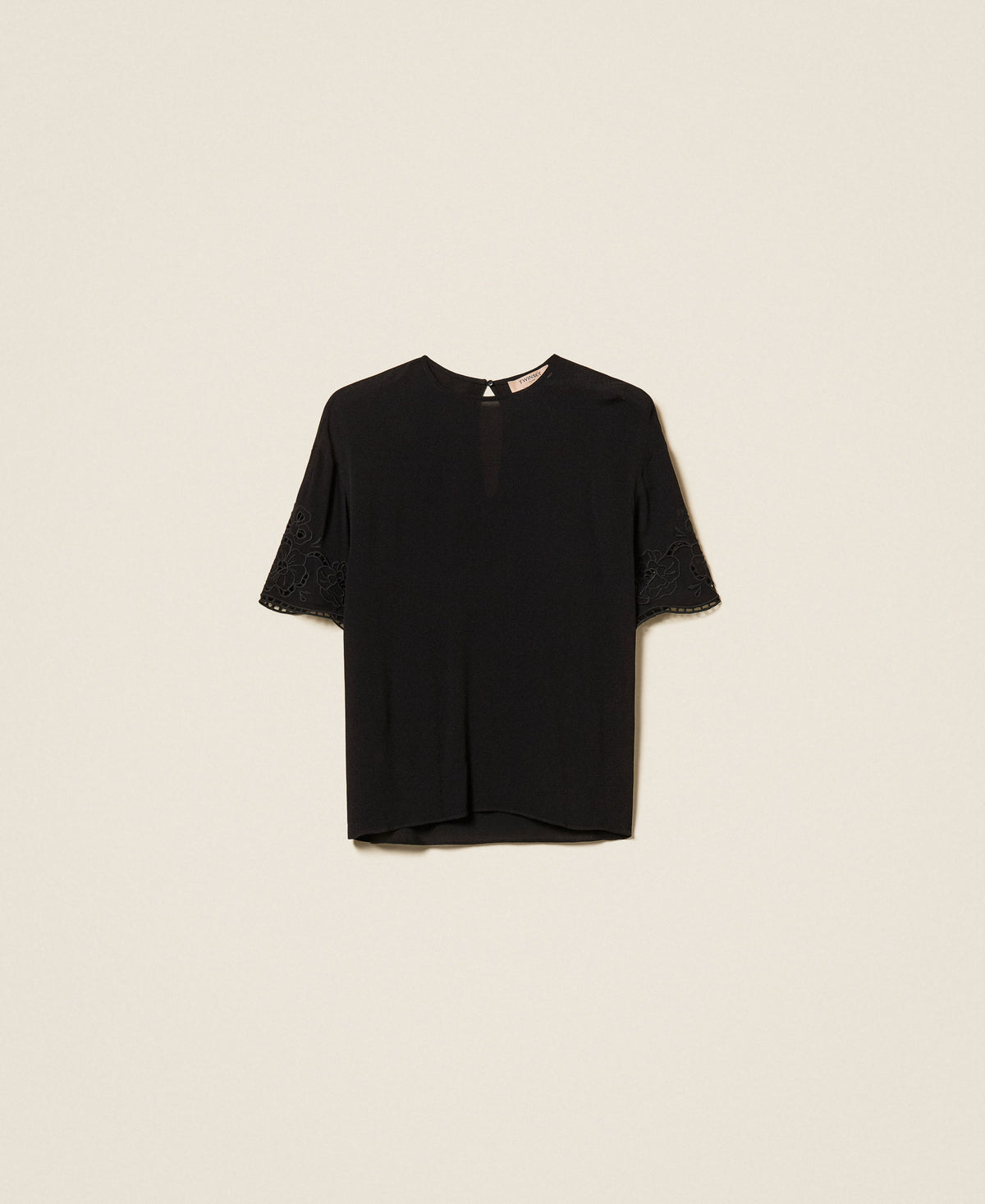 Twinset 262TP2720 - Blusa in crêpe de Chine con ricamo smerlato