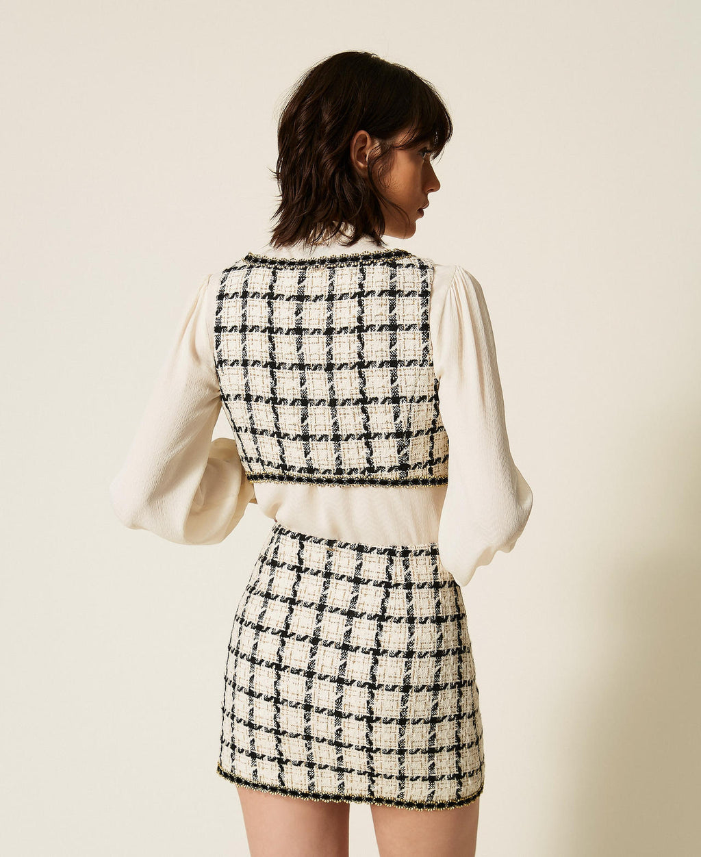 Twinset 262TP2753 - Top corto in bouclé a fantasia check