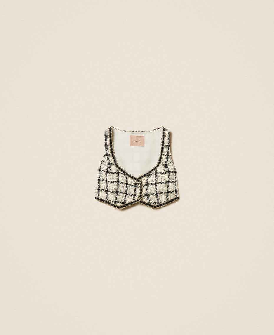 Twinset 262TP2753 - Top corto in bouclé a fantasia check