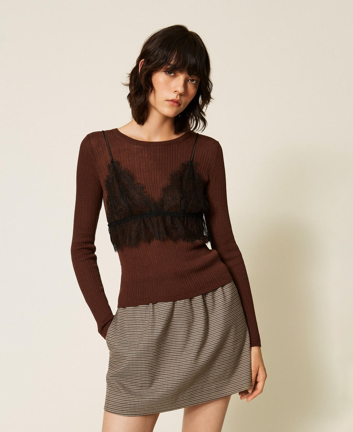 Twinset 262TP3010 - Maglia misto seta con top