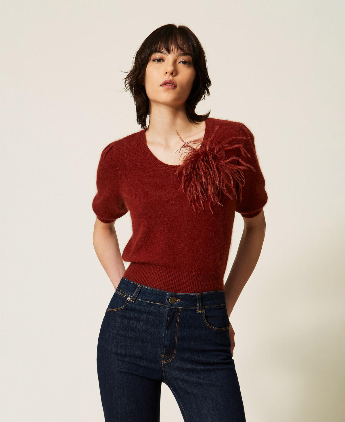Twinset 262TP3260 - Maglia in misto angora con spilla