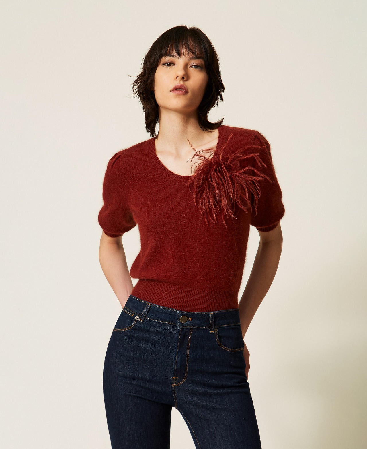 Twinset 262TP3260 - Maglia in misto angora con spilla