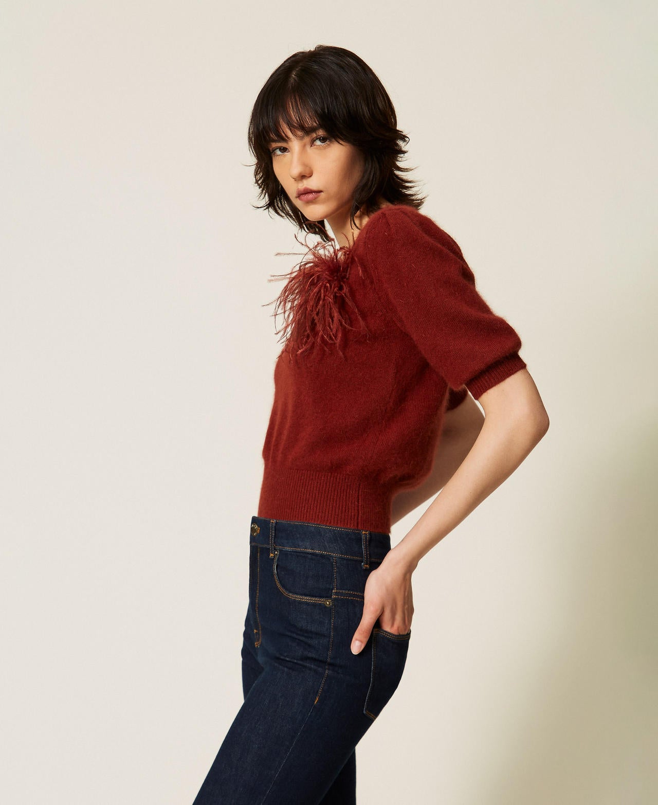 Twinset 262TP3260 - Maglia in misto angora con spilla