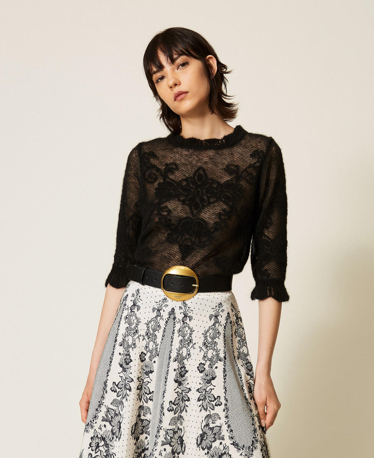 Twinset 262TP3341 - Maglia in misto alpaca jacquard