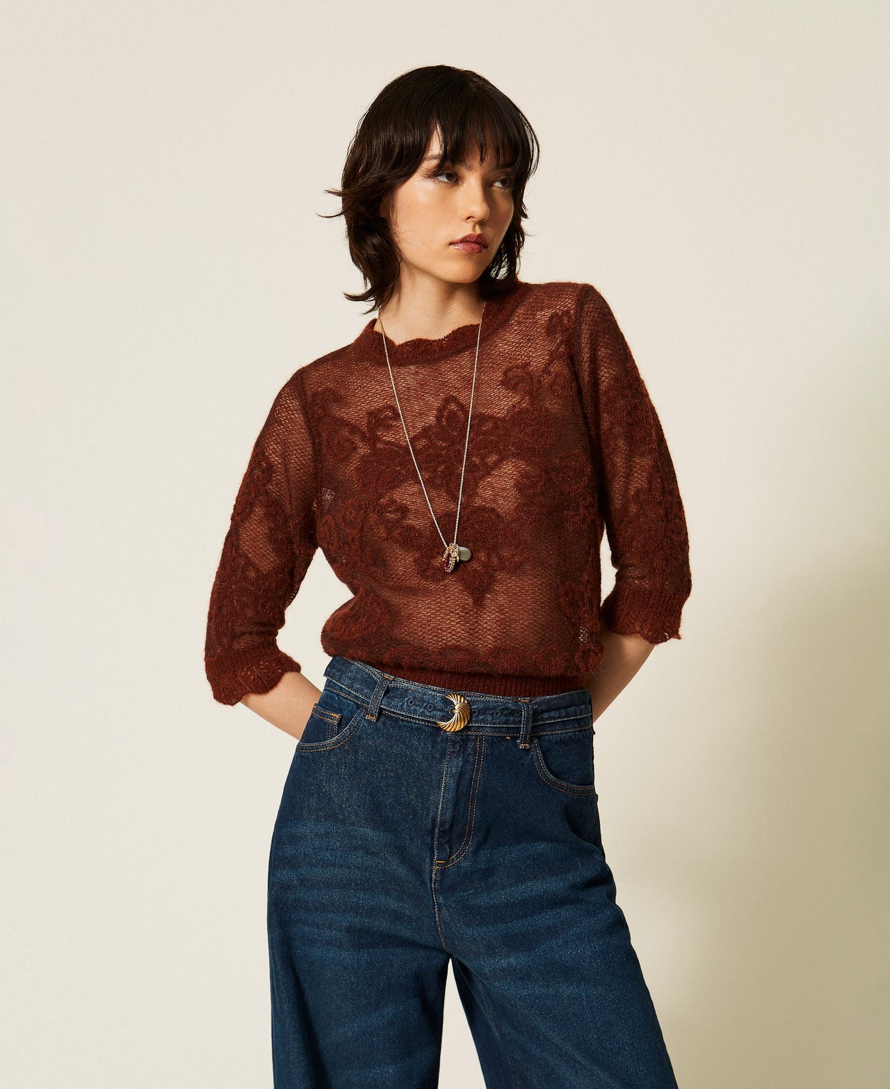 Twinset 262TP3341 - Maglia in misto alpaca jacquard