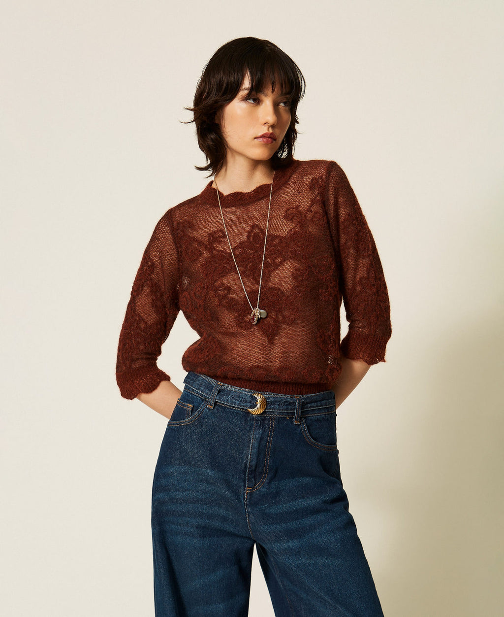 Twinset 262TP3341 - Maglia in misto alpaca jacquard