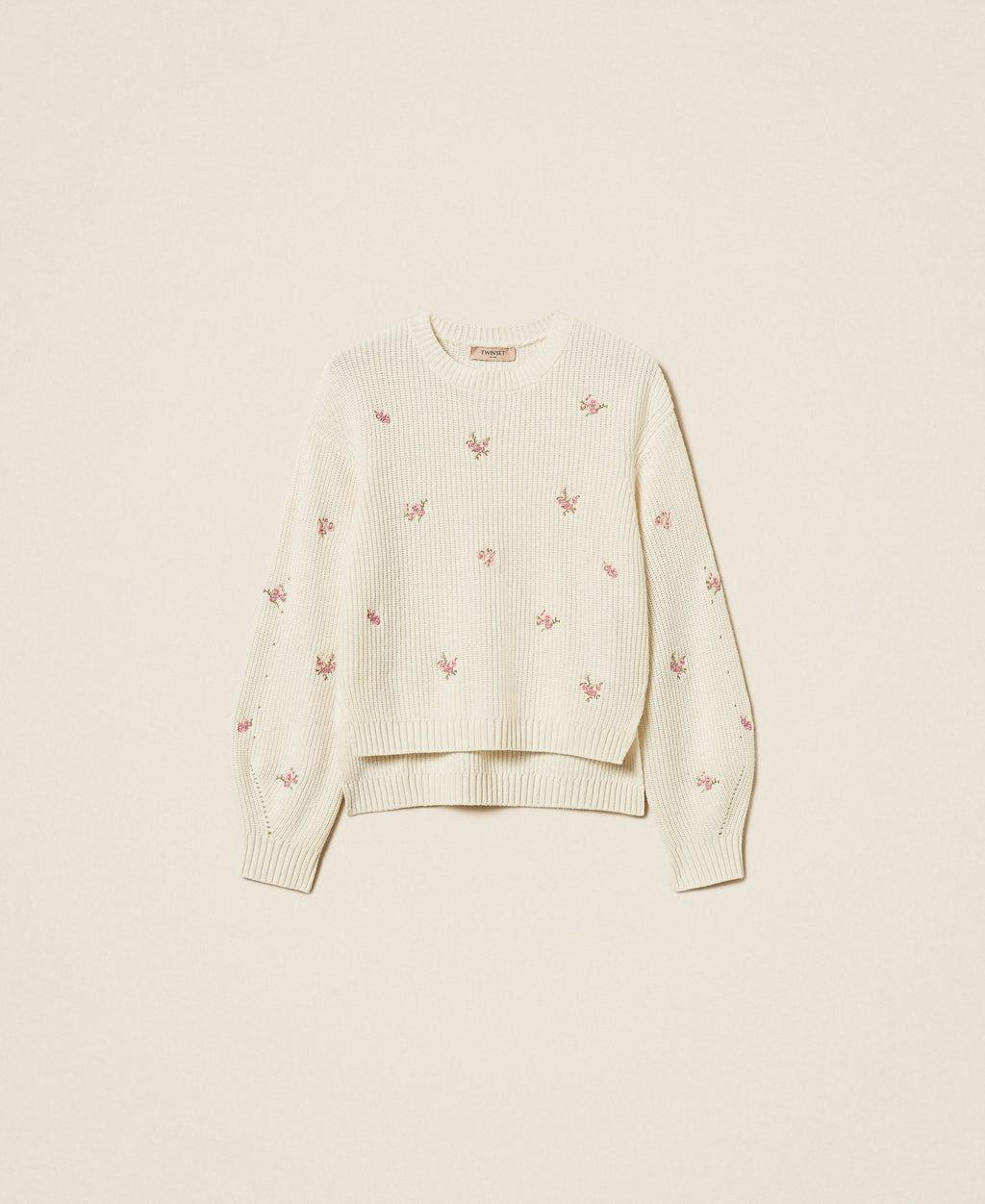 Twinset 262TP3410 - Maglia a coste in misto lana con ricamo floreale