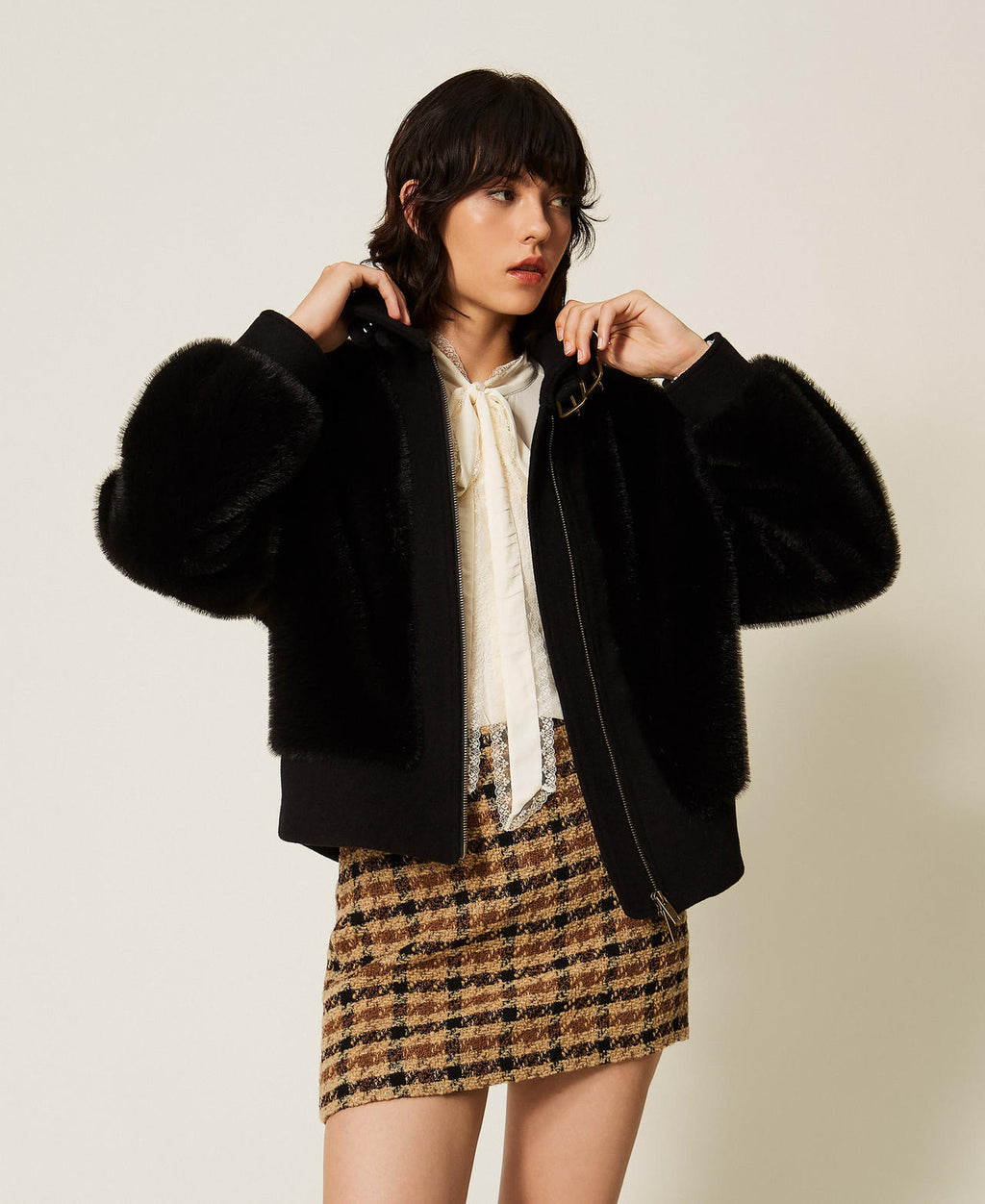 Twinset 262TT2180 - Bomber in faux fur e panno