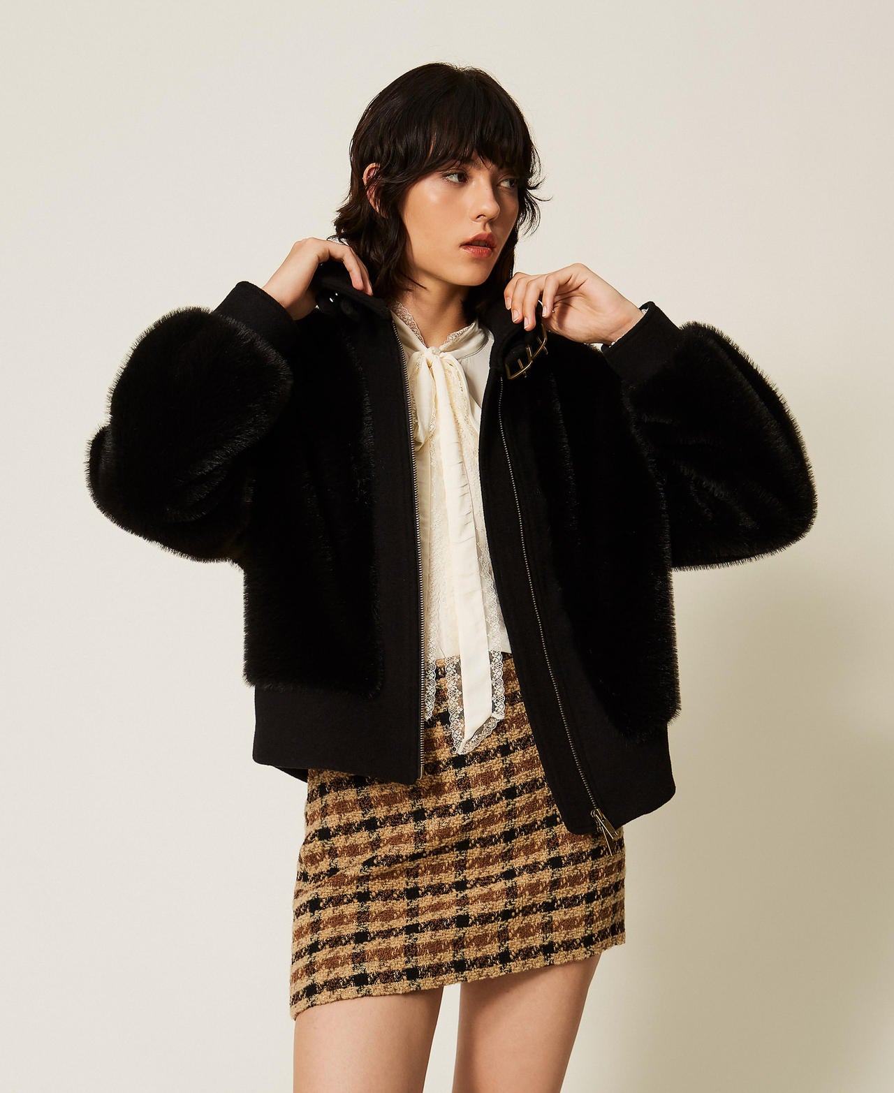 Twinset 262TT2180 - Bomber in faux fur e panno