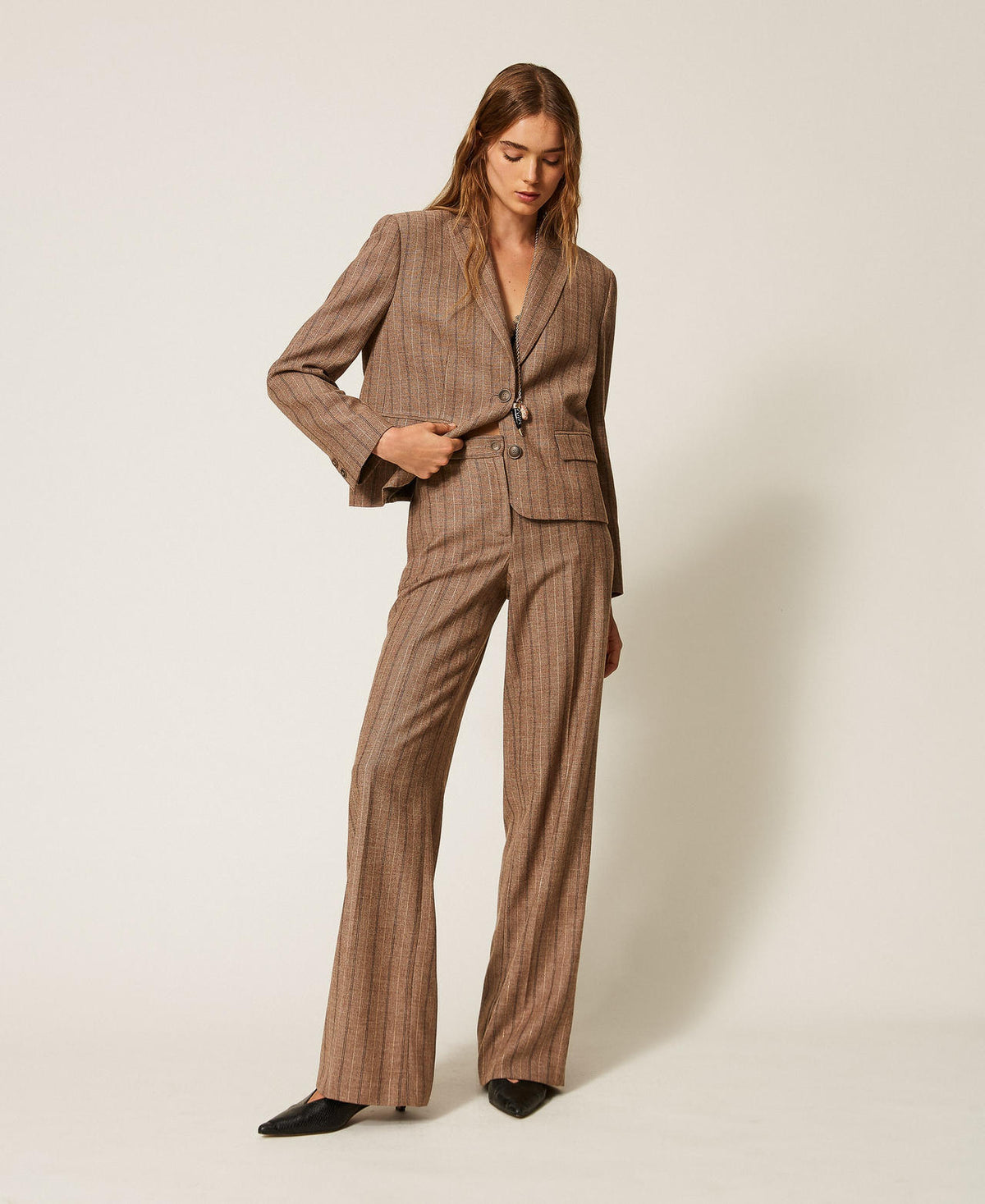 Twinset 262TT2401 - Pantaloni in misto lana gessata
