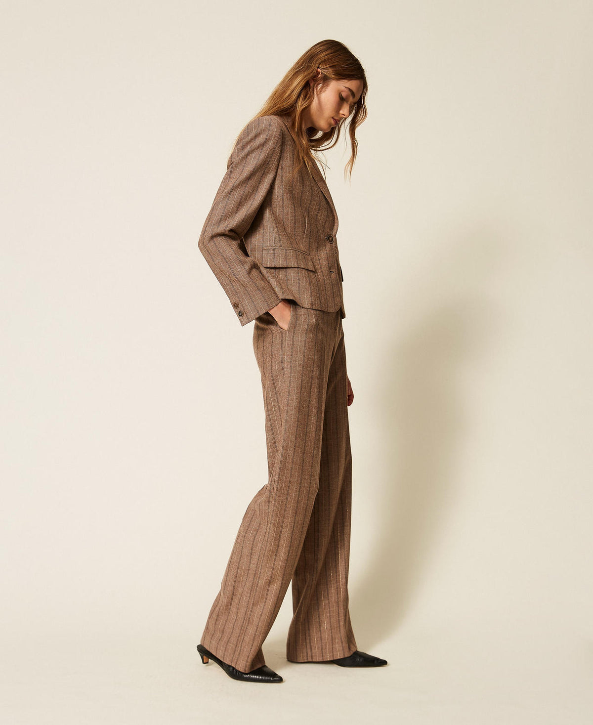 Twinset 262TT2401 - Pantaloni in misto lana gessata
