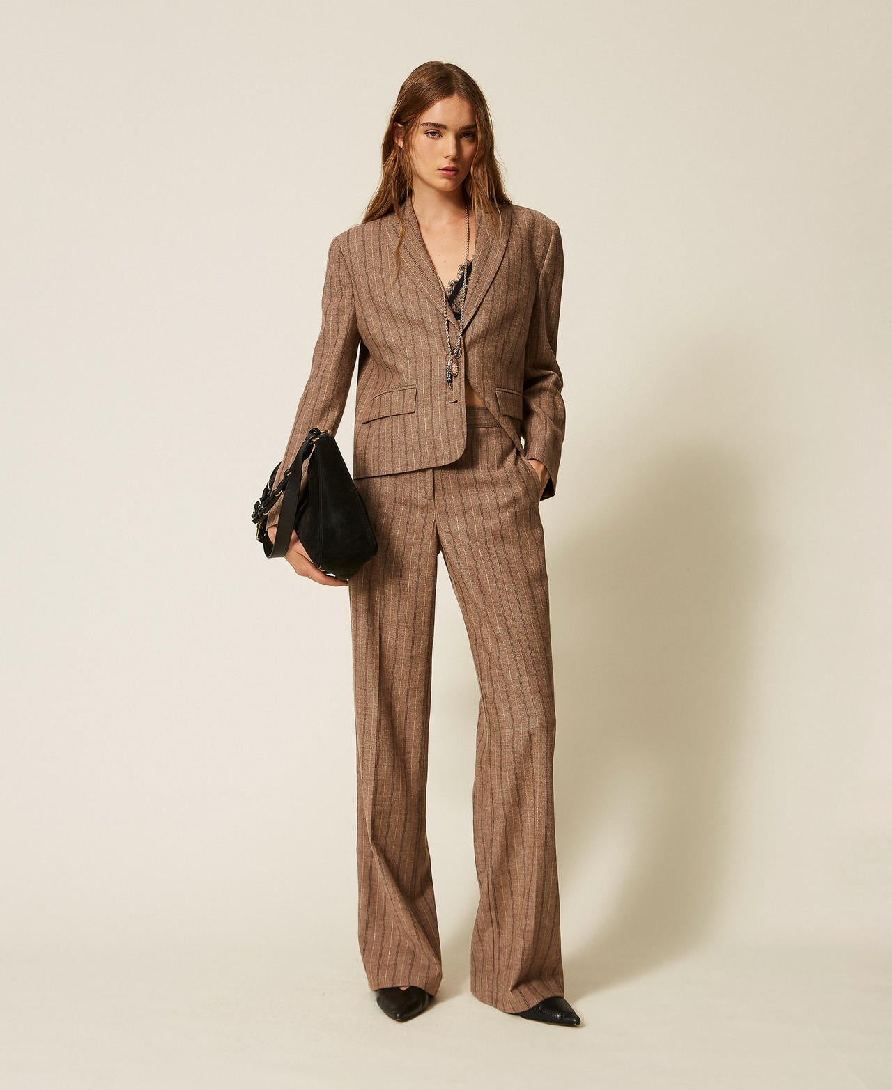 Twinset 262TT2401 - Pantaloni in misto lana gessata