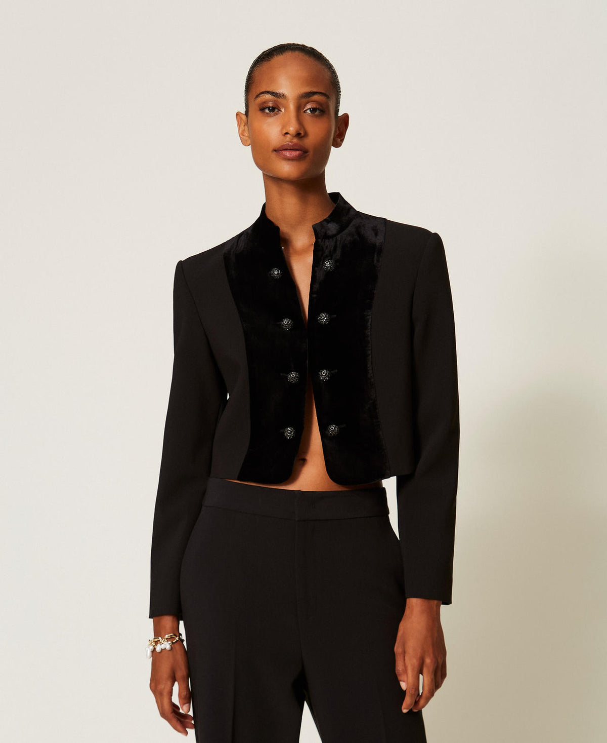 Twinset 262TT2422 - Giacca spencer in crêpe e velluto