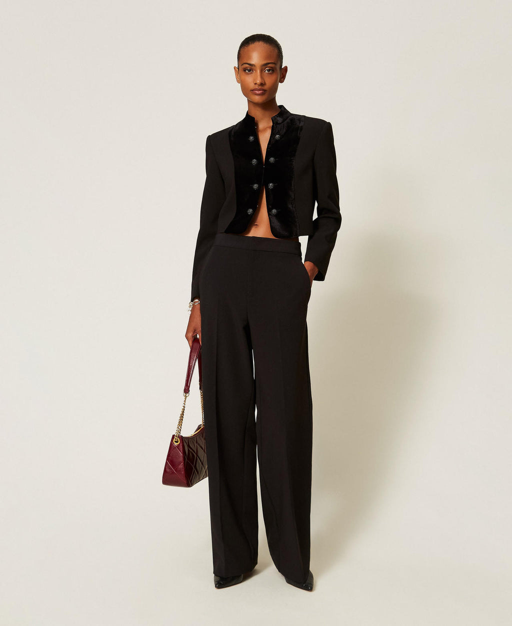 Twinset 262TT2422 - Giacca spencer in crêpe e velluto