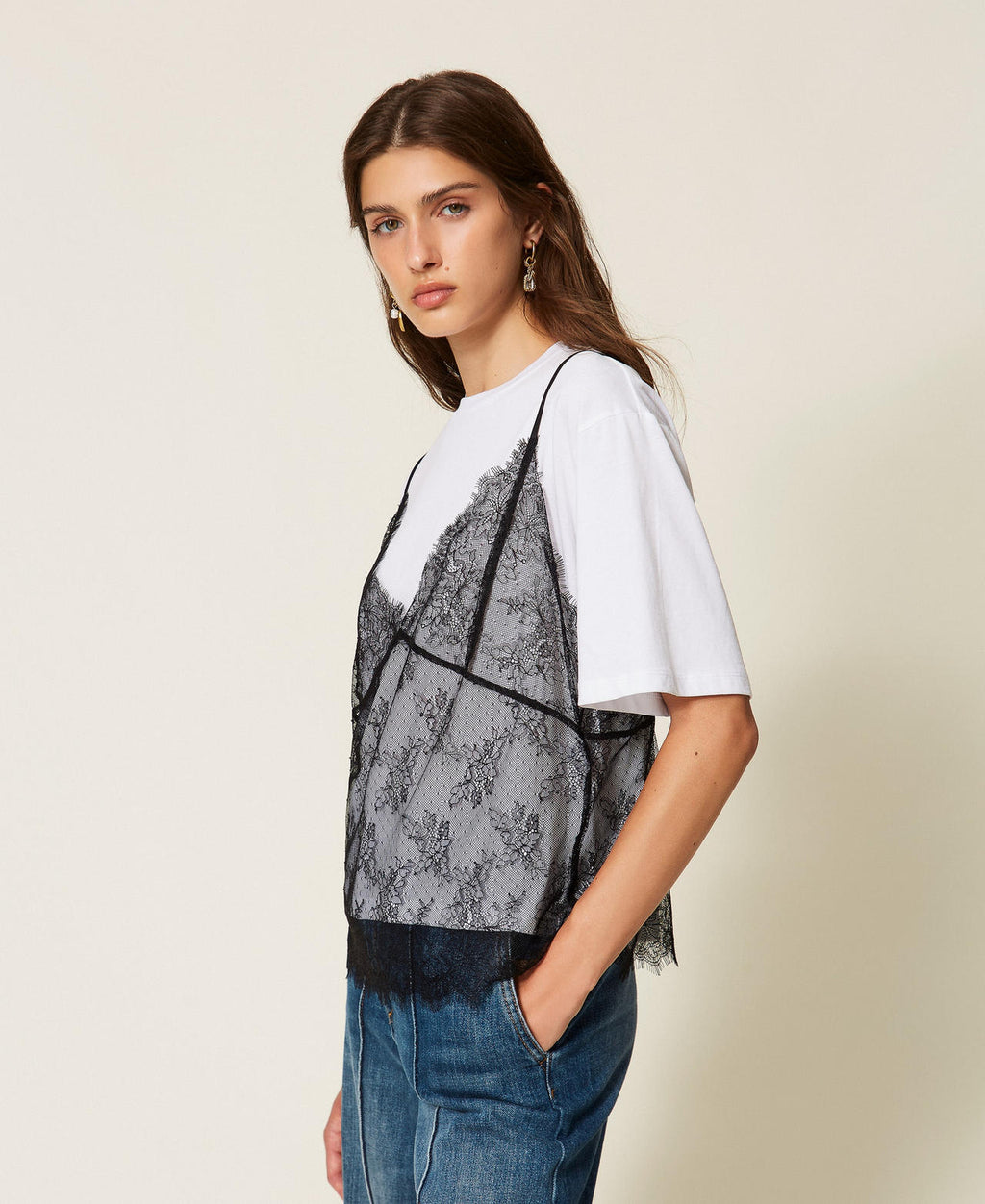 Twinset 262TT2553 - T-shirt girocollo e top in pizzo