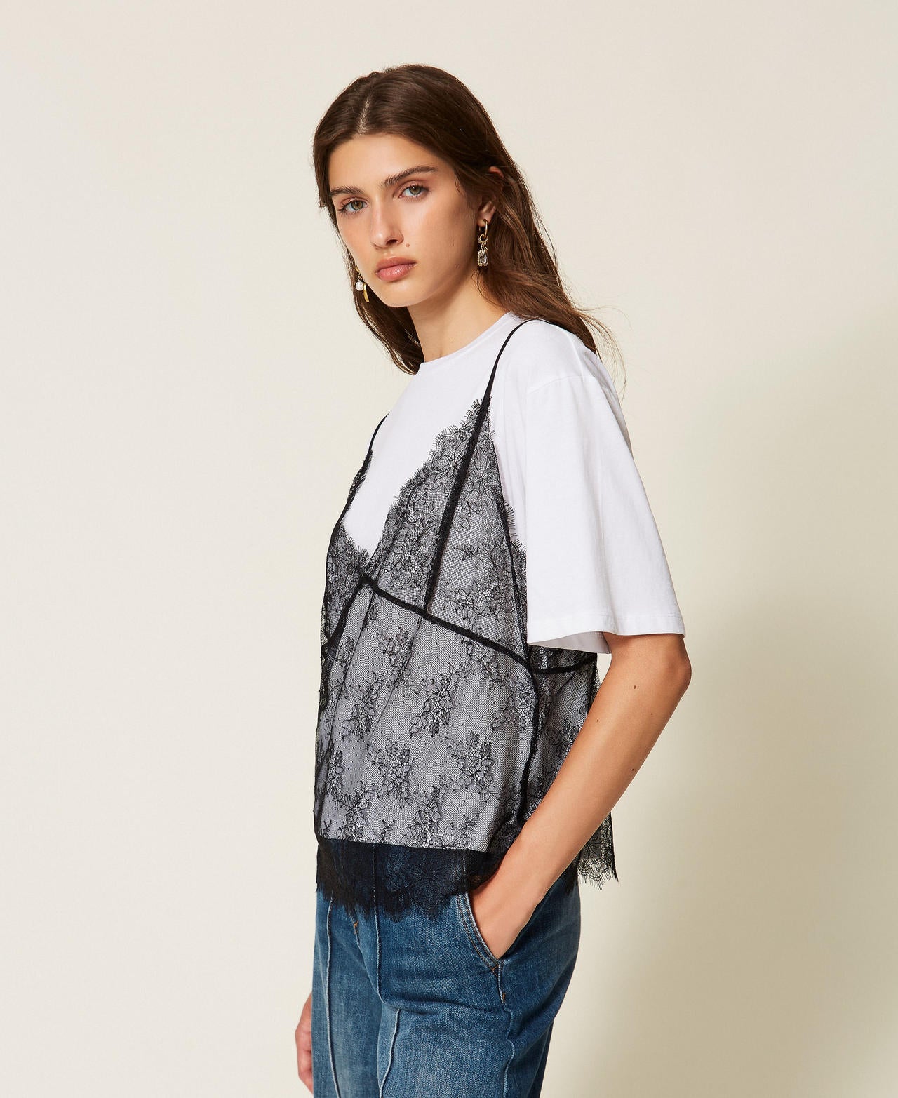 Twinset 262TT2553 - T-shirt girocollo e top in pizzo