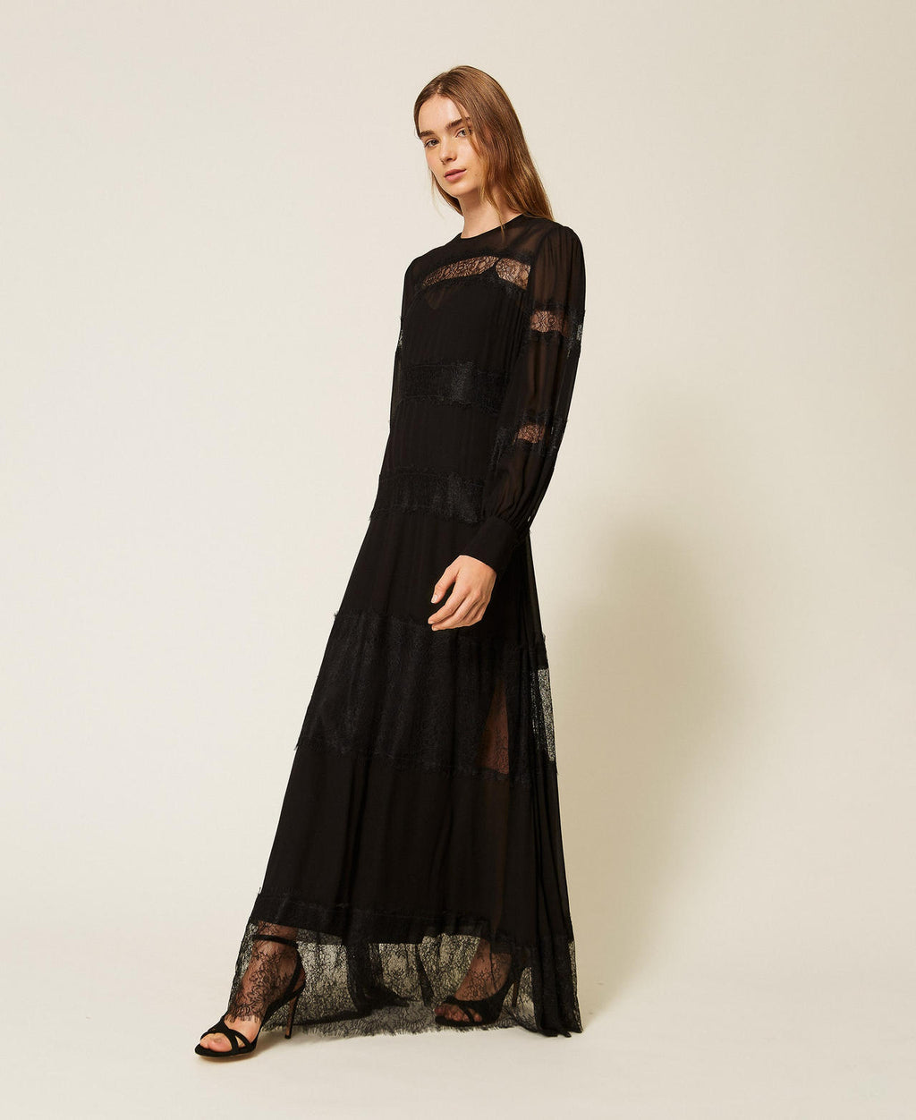 Twinset 262TT2630 - Abito lungo in georgette e pizzo