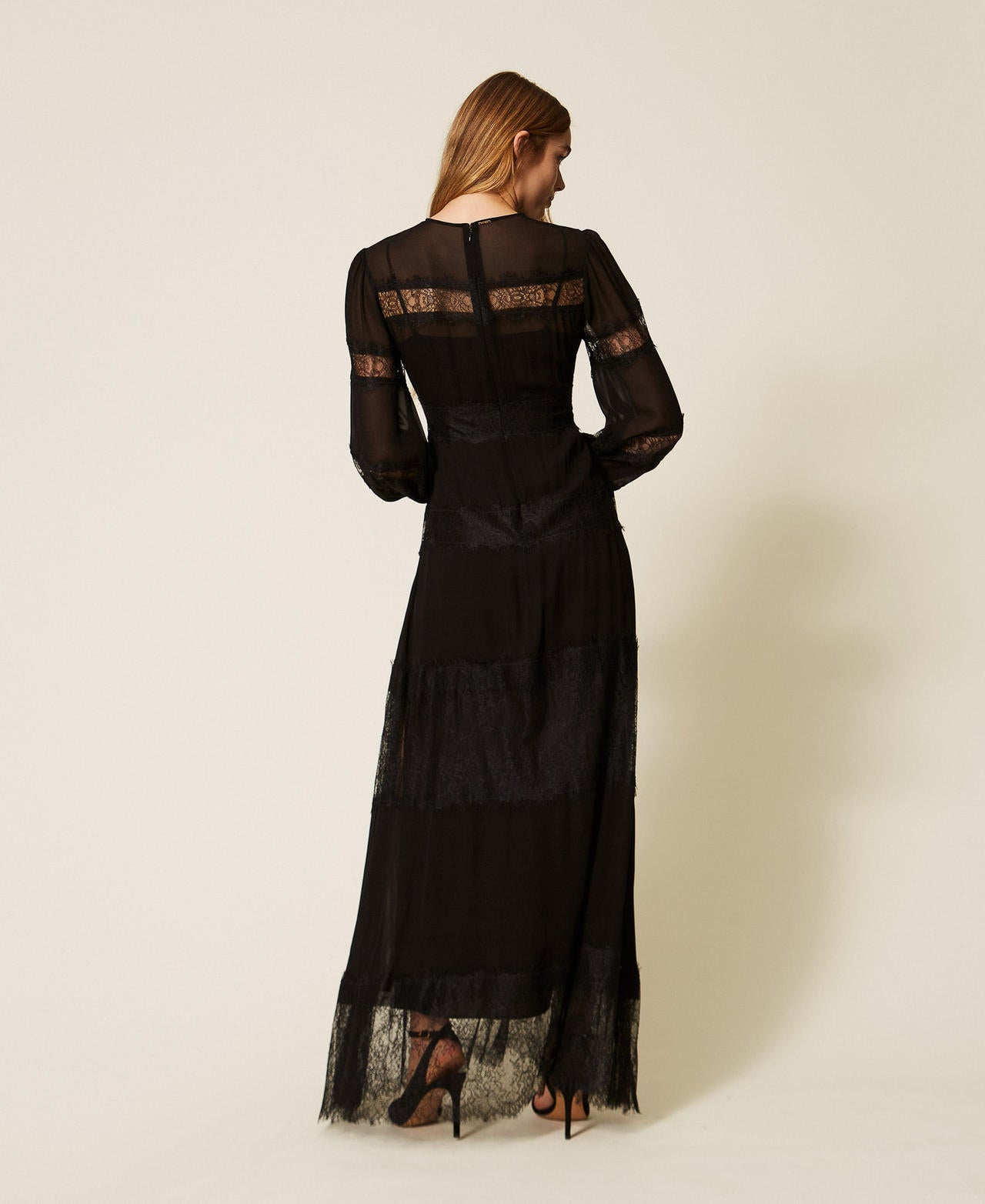 Twinset 262TT2630 - Abito lungo in georgette e pizzo