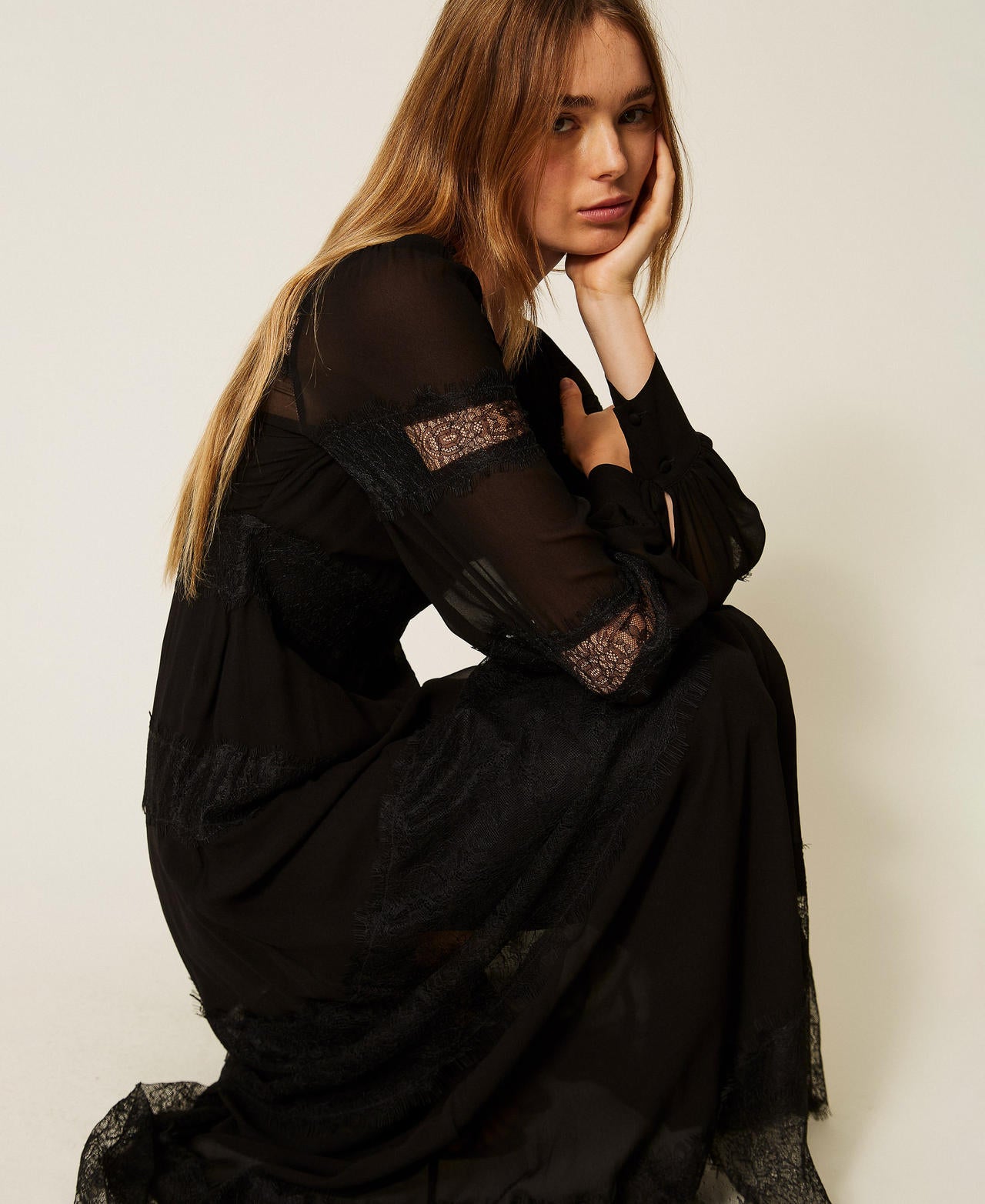 Twinset 262TT2630 - Abito lungo in georgette e pizzo