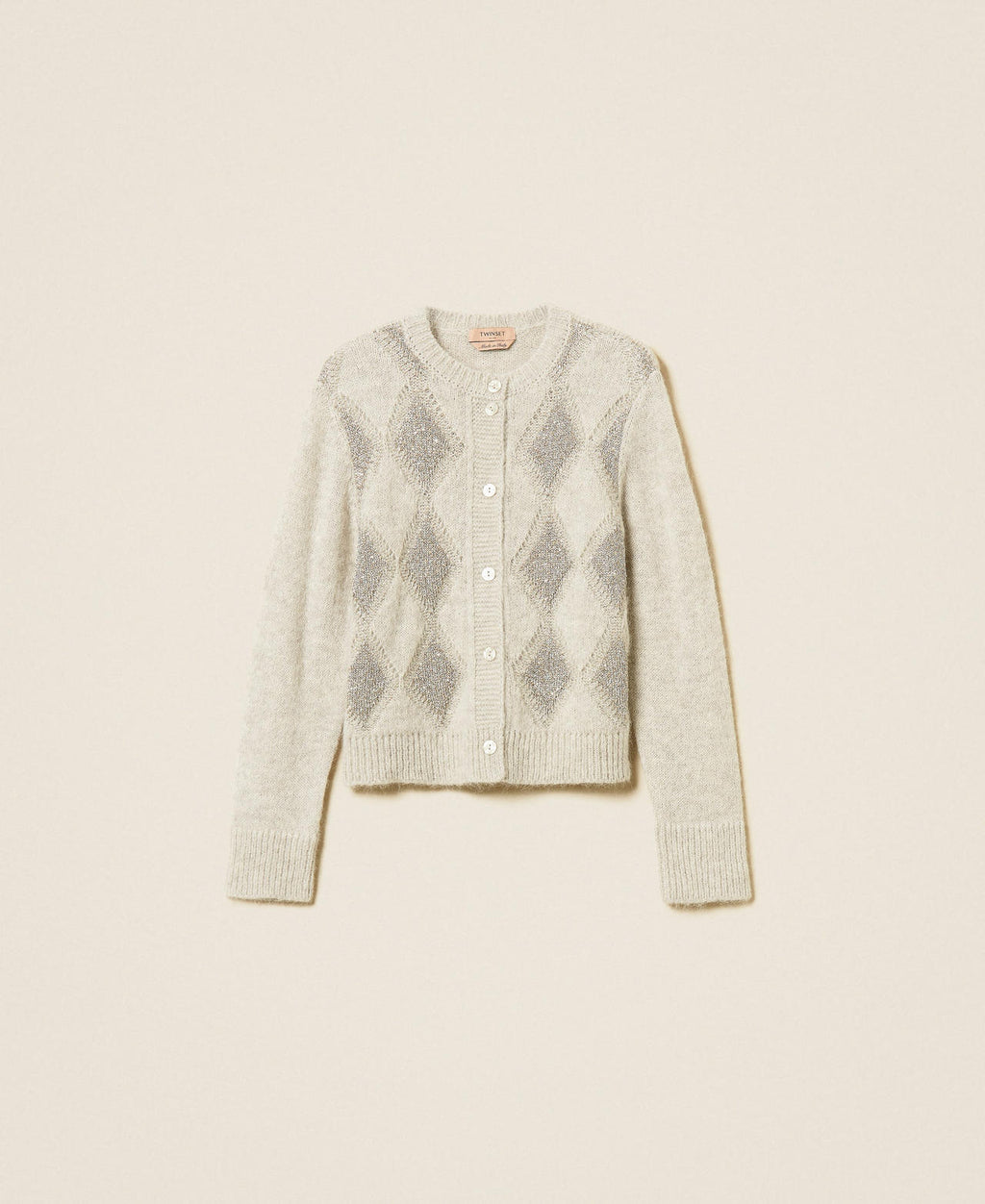 Twinset 262TT3170 - Cardigan jacquard a rombi con paillettes
