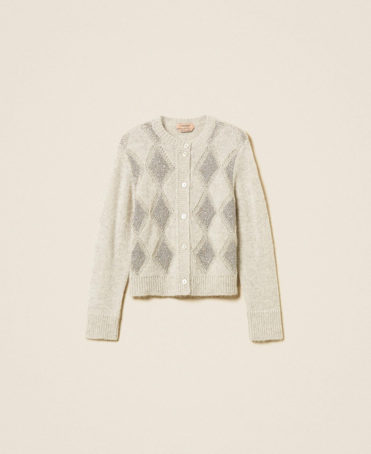 Twinset 262TT3170 - Cardigan jacquard a rombi con paillettes