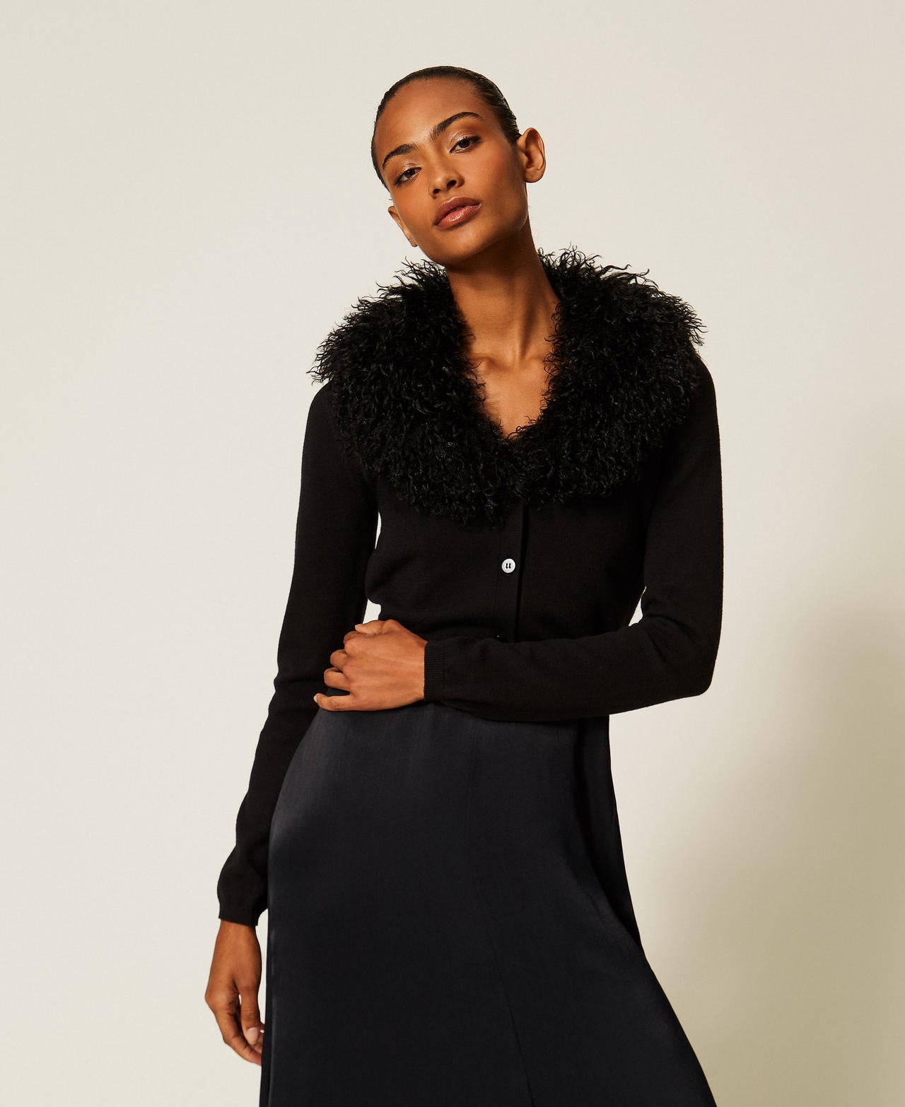 Twinset 262TT3260 - Cardigan cropped con faux fur
