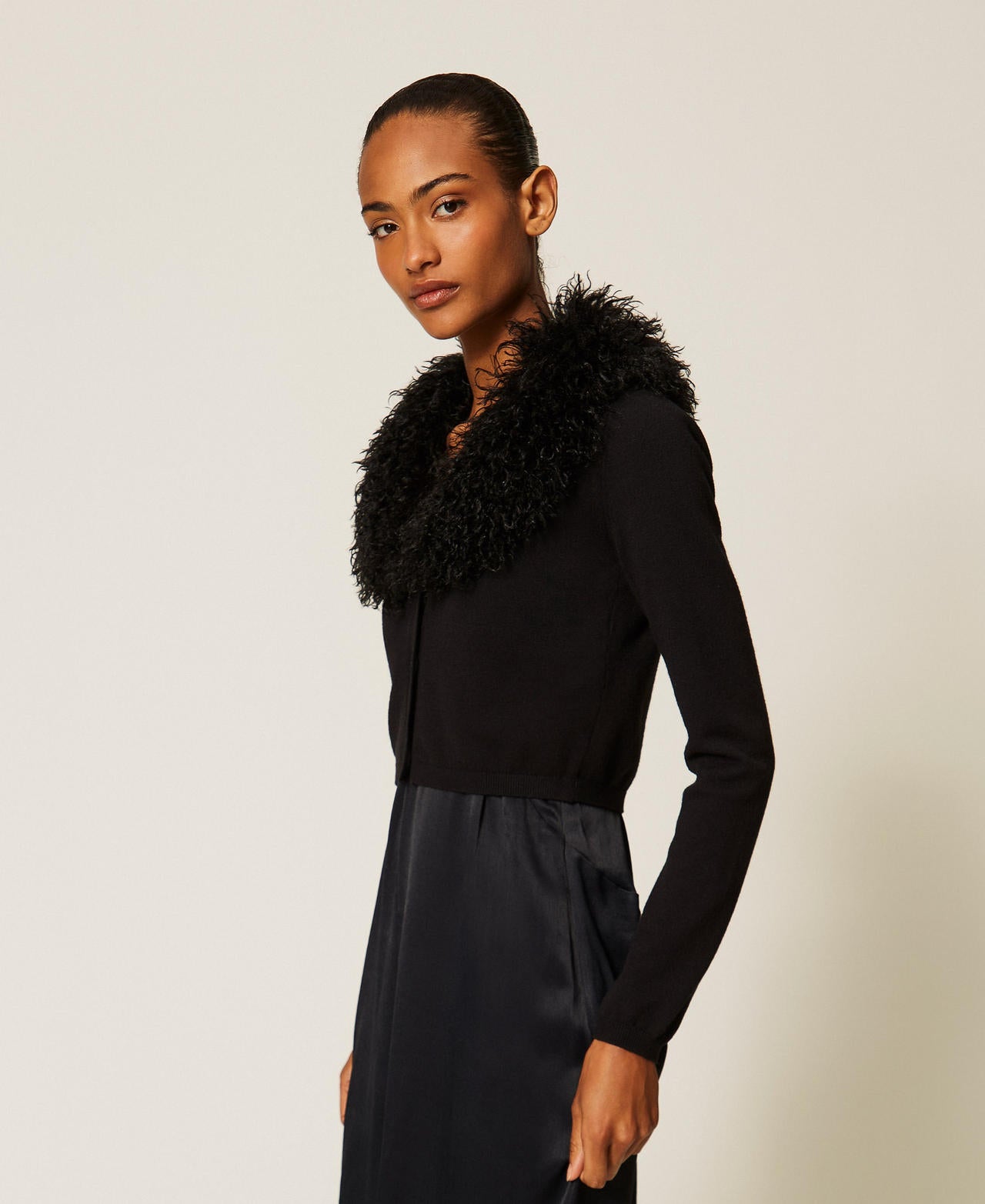 Twinset 262TT3260 - Cardigan cropped con faux fur