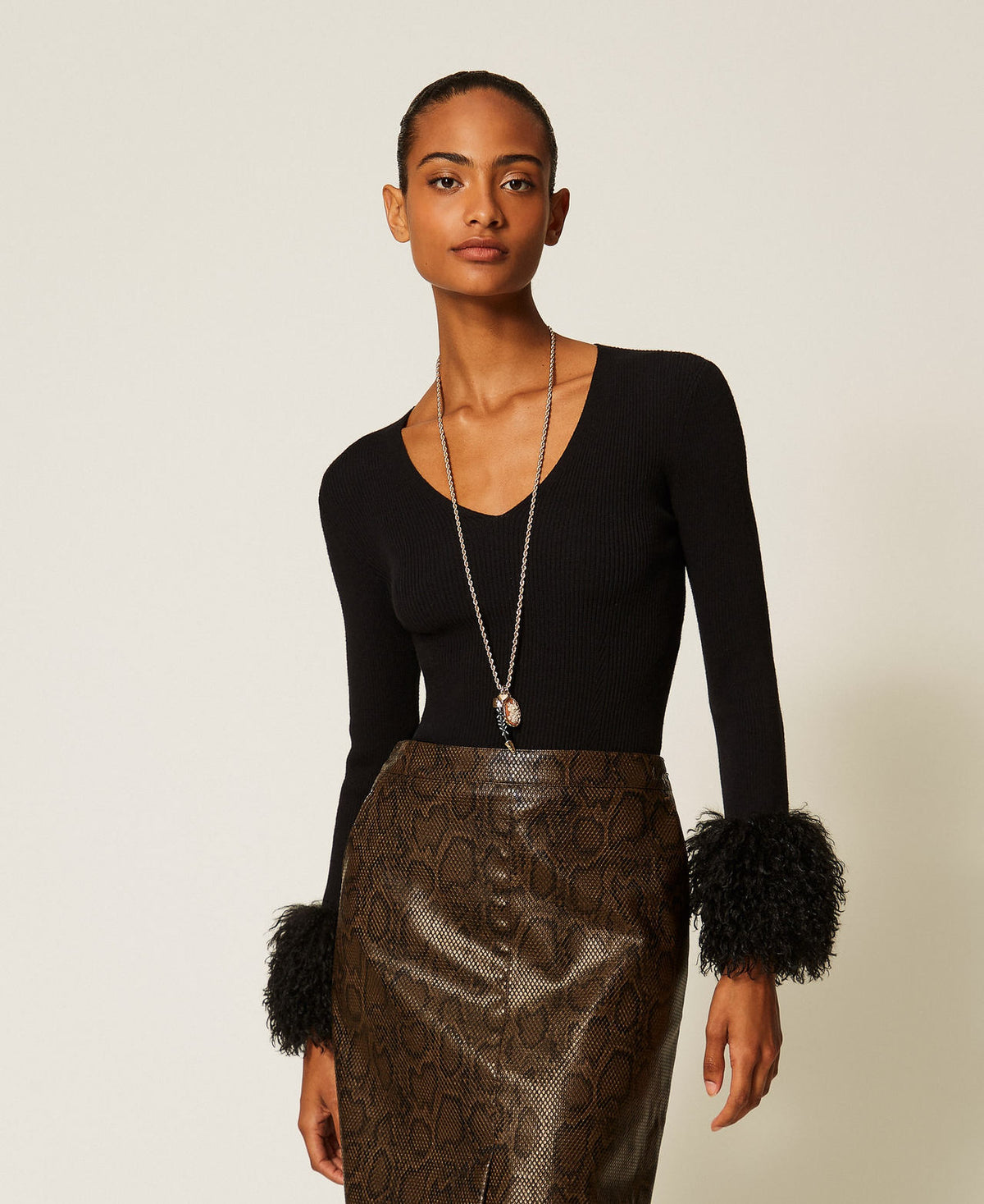 Twinset 262TT3261 - Maglia a coste con faux fur